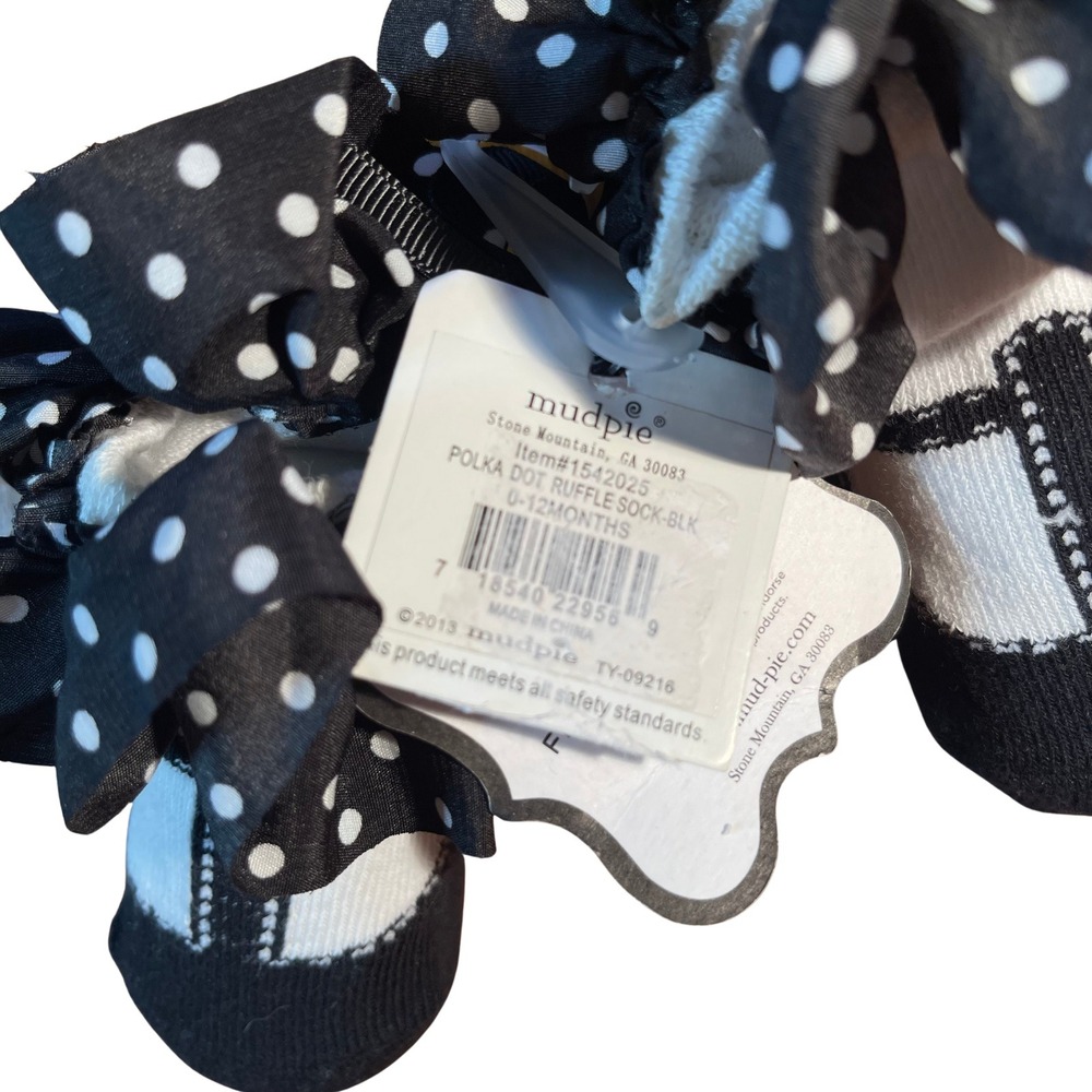 Mud Pie Newborn Polka Dot Ruffle Sock Shoes Black White 0-12 Months - Picture 8 of 8